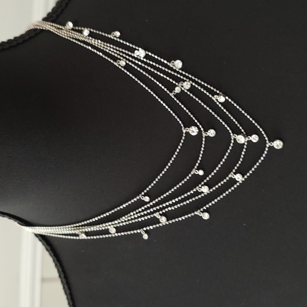 Premier Designs Silver Layered Necklace with Rhinestone Charms